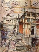 Edvard Munch Workroom building in winter painting